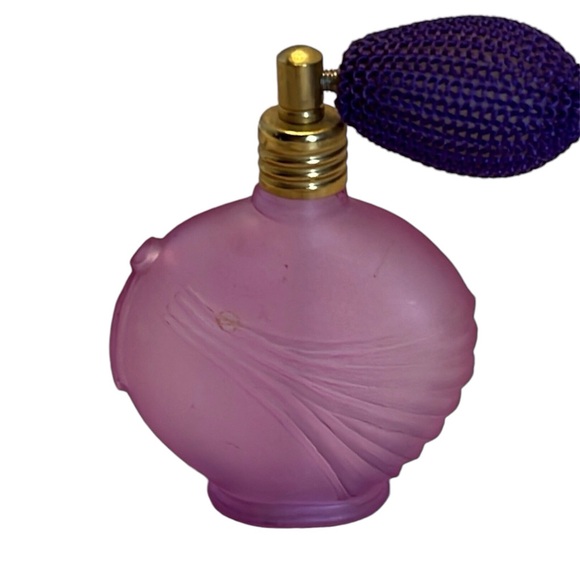 Frosted Pink Perfume Bottle with Purple Atomizer. Pre owned - Picture 2 of 2